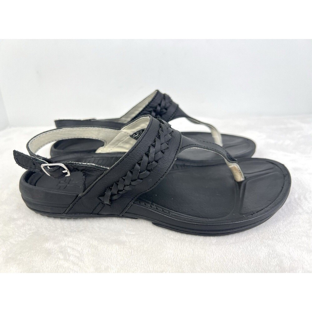 Kuru Letti Outdoor Leather Thong Sandals Womens Size 9 Jet Black Beach Strappy